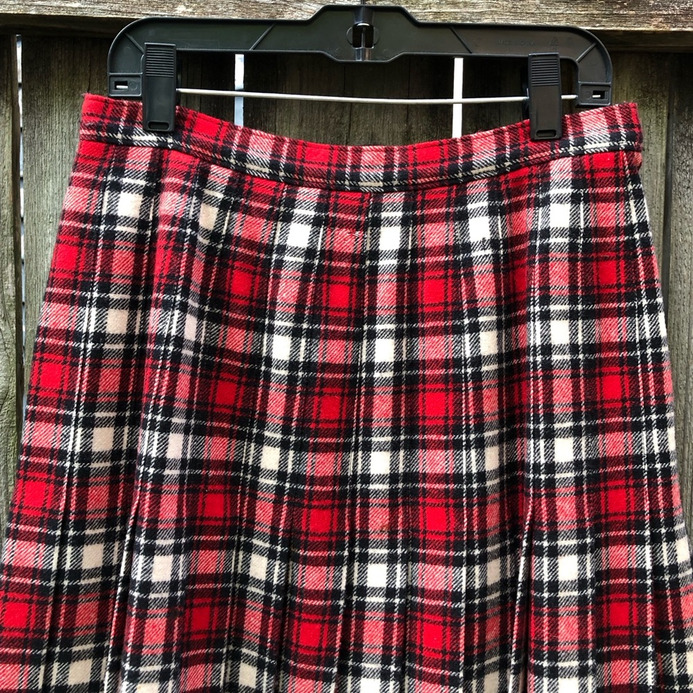 Pendleton Vintage 1950s Turnabout Skirt Virgin Wool Red Plaid Pleated Size S - Picture 2 of 15